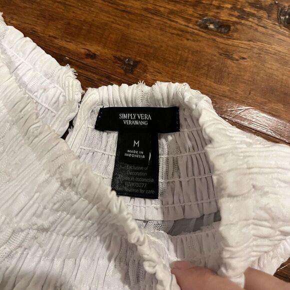 NWT Simply Vera Vera Wang Medium Smocked Neck Day Dress White - Picture 10 of 12